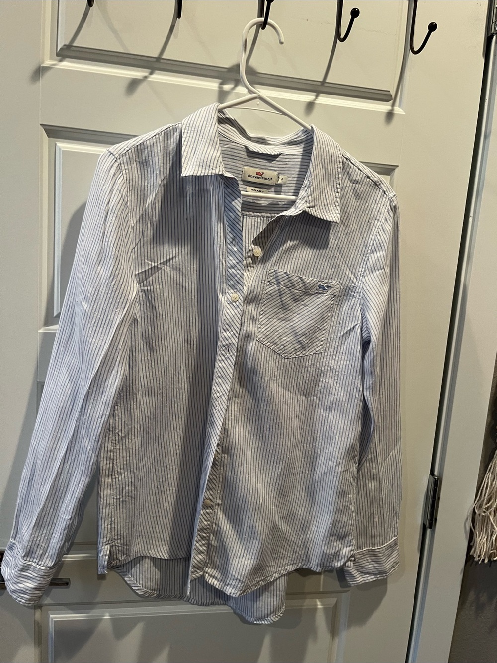 Vineyard Vines Linen Light Blue & White Striped Collared Shirt